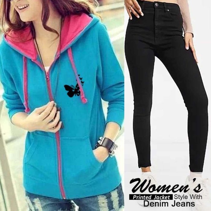 A&S Women's Contrast Pink-Turquish Zipper Hoodie