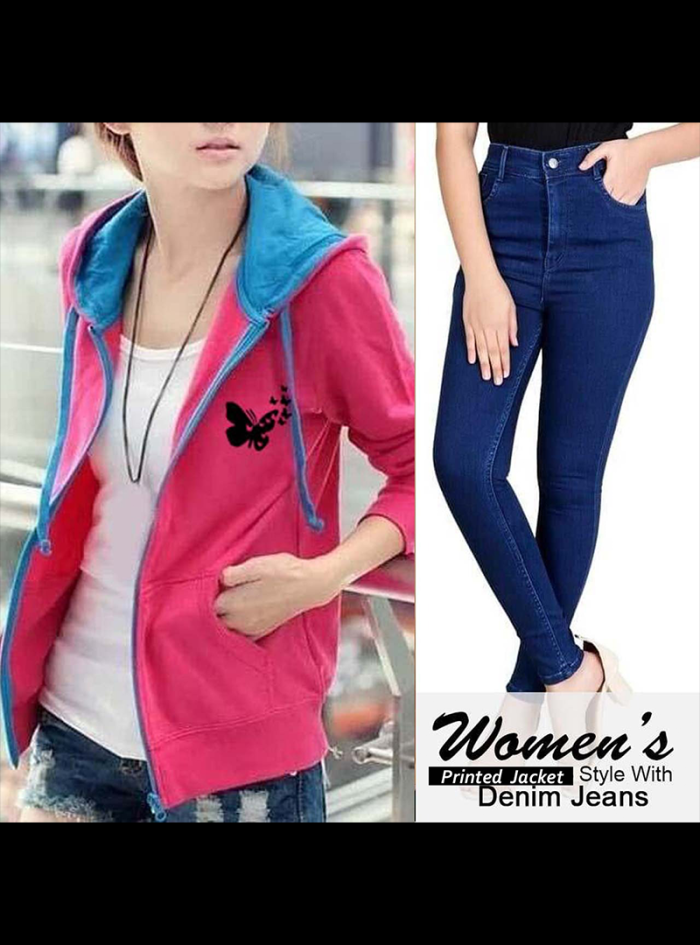 A&S Women's Contrast Pink-Turquish Zipper Hoodie